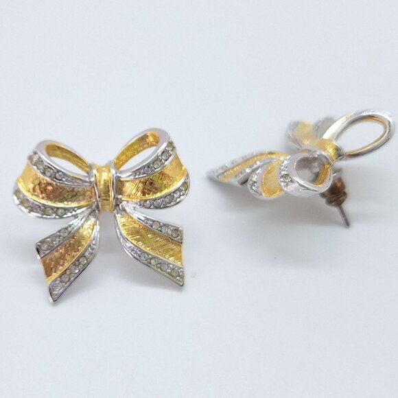 Vintage gold and silver tone bow earrings - Picture 4 of 7